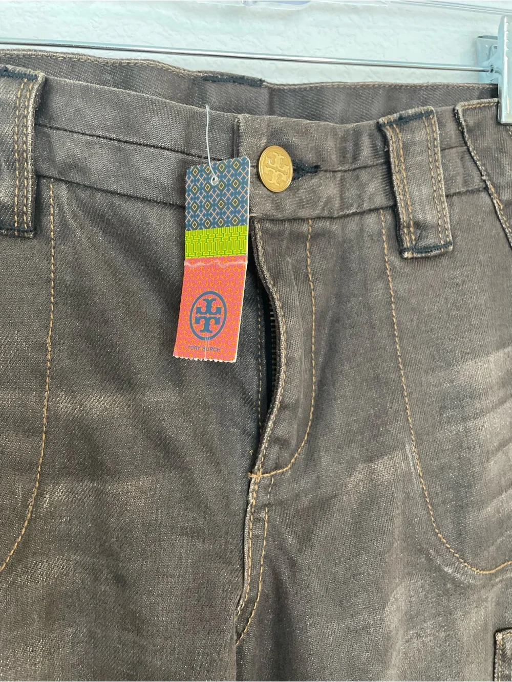 Tory Burch Women’s Dark Brown Slimcargo Pants with Zip Pockets